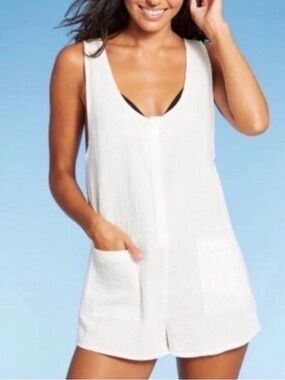 White Button Front Beach Romper